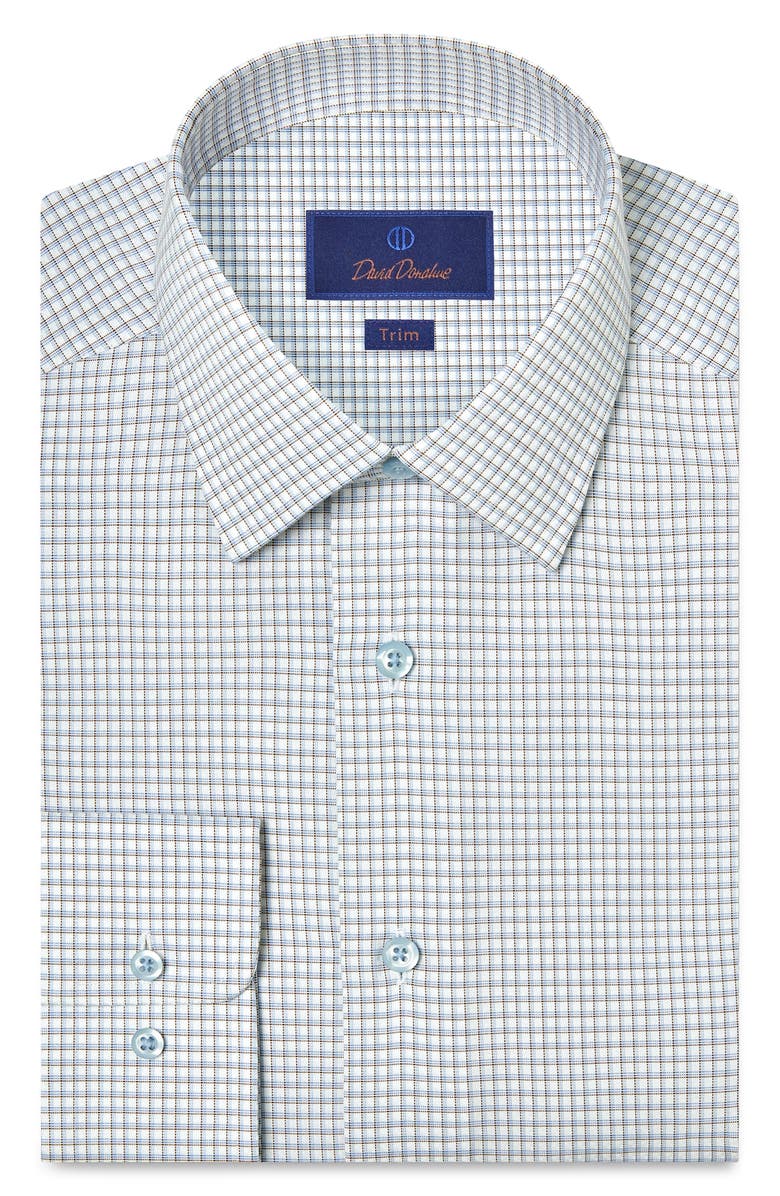 David Donahue Trim Fit Check Cotton Dobby Dress Shirt, Main, color, White/ Chocolate