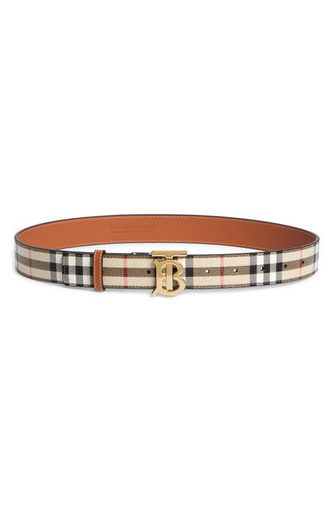 【新品未使用】Burberry Gold buckle leather belt Leather Reversible TB Belt in Black/tan/light gold - Men