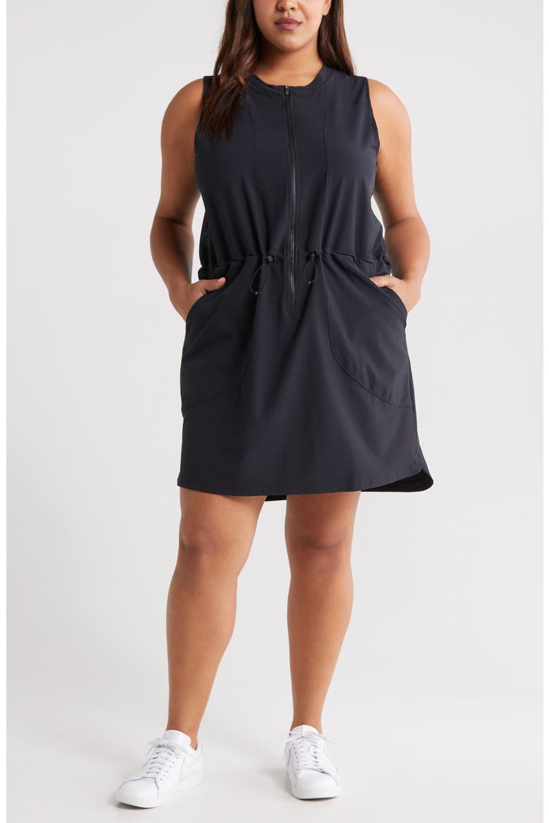 In Flight Zip-Up Minidress, Main, color, BLACK
