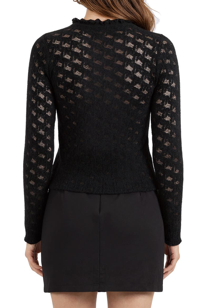 Bow Textured Mock Neck Long Sleeve Mesh Top, Alternate, color, BLACK