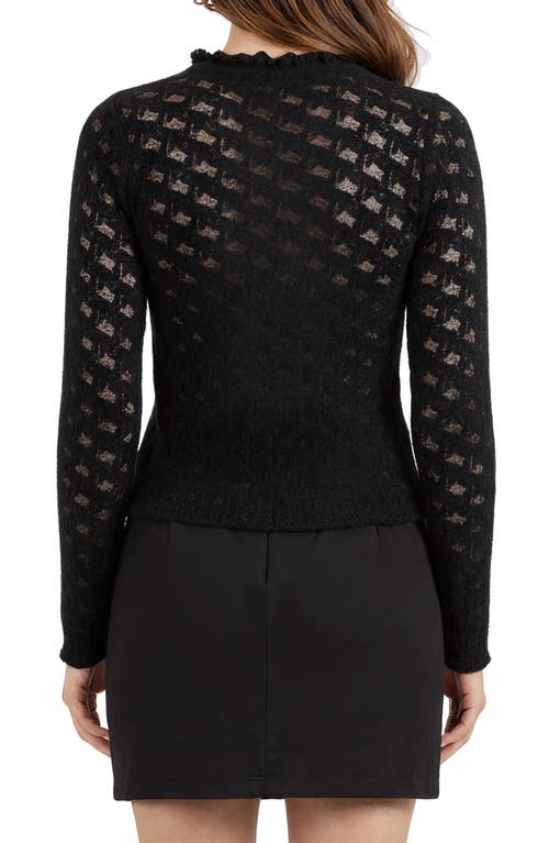 Lush Bow Textured Mock Neck Long Sleeve Mesh Top In Black
