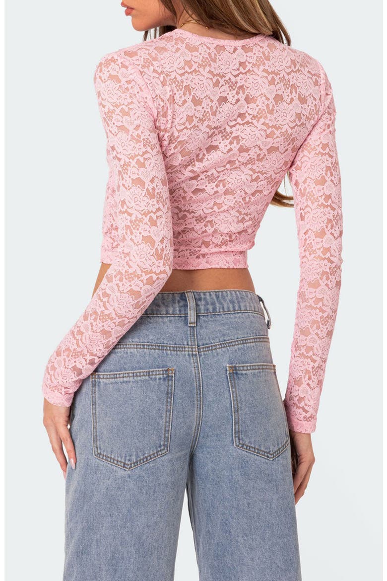 Estella Sheer Lace Crop Top, Alternate, color, PINK