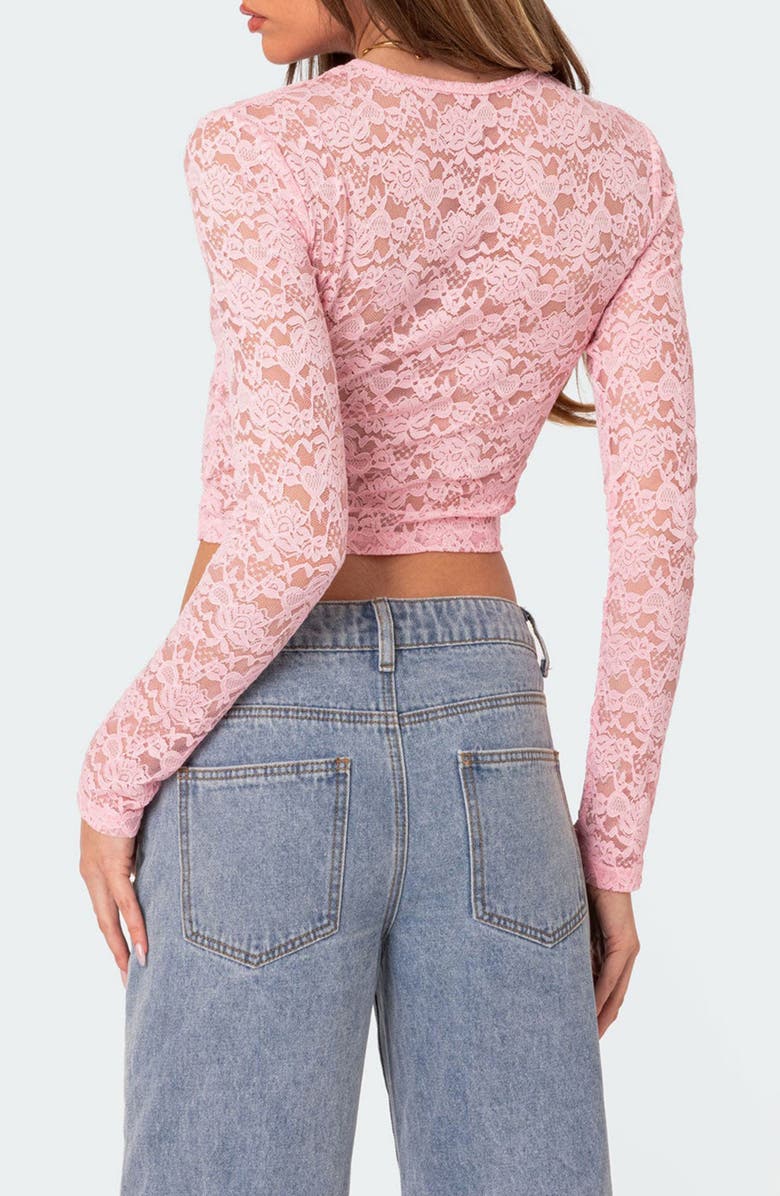 EDIKTED Estella Sheer Lace Crop Top, Alternate, color, Pink