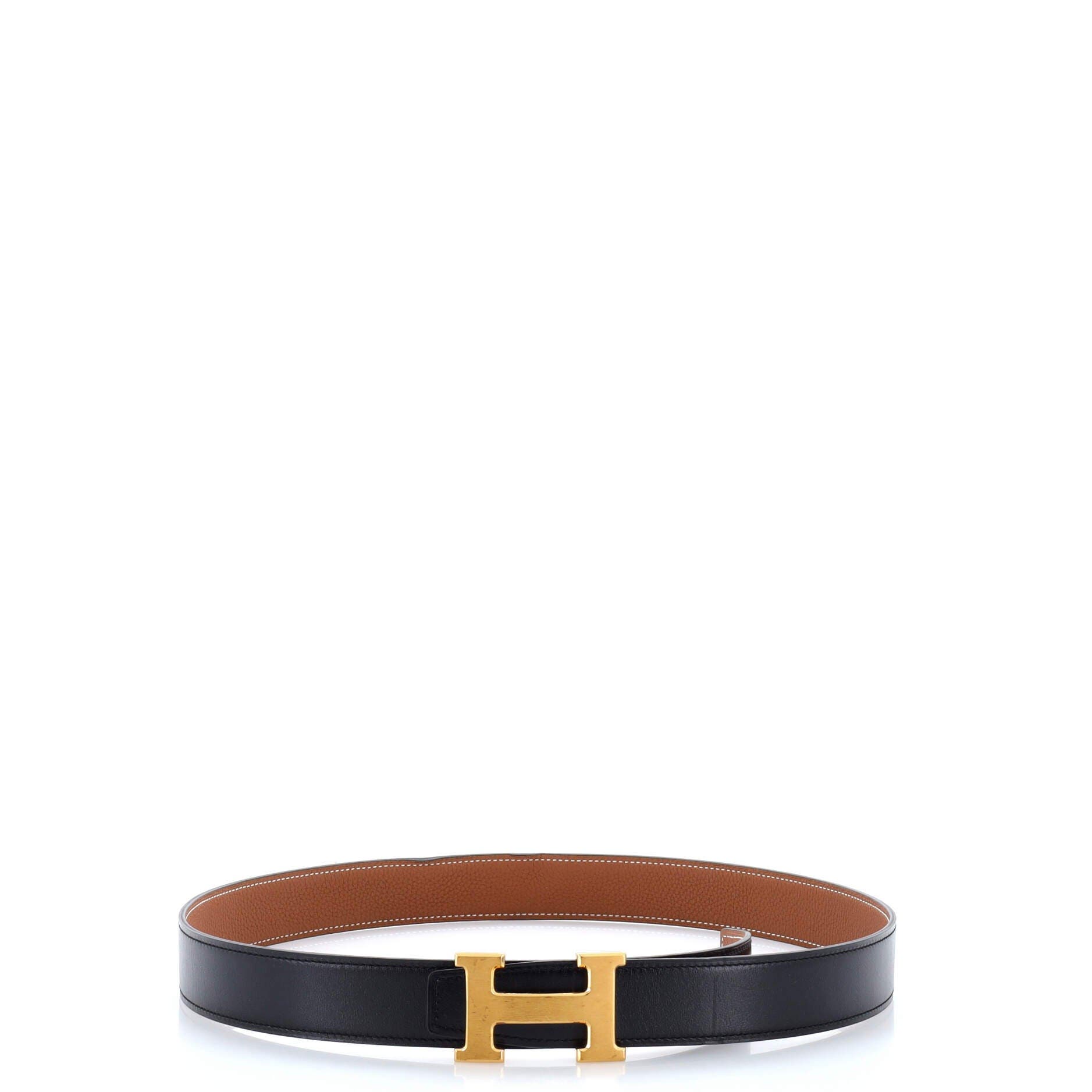 Pre-Owned Hermes Constance Martelee H Reversible Belt Leather with Brushed Hardware Medium, Alternate, color, Black