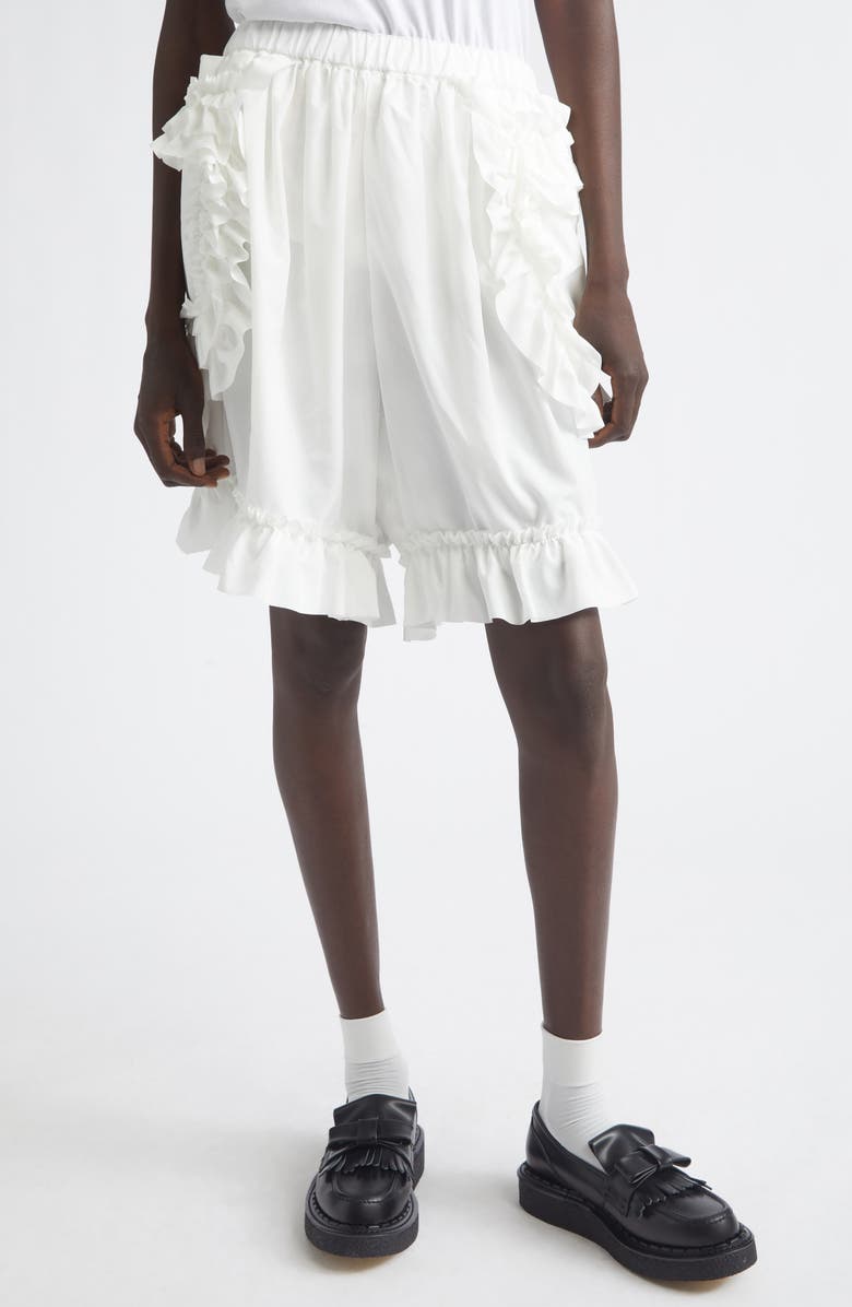 Comme des Garçons Girl Ruffle Trim Broadcloth Bloomer Shorts, Main, color, White