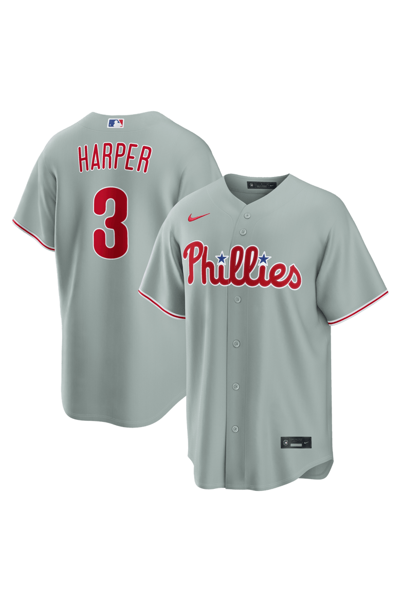 Men's Nike Bryce Harper Gray Philadelphia Phillies Road Replica Jersey, Main, color, Gray