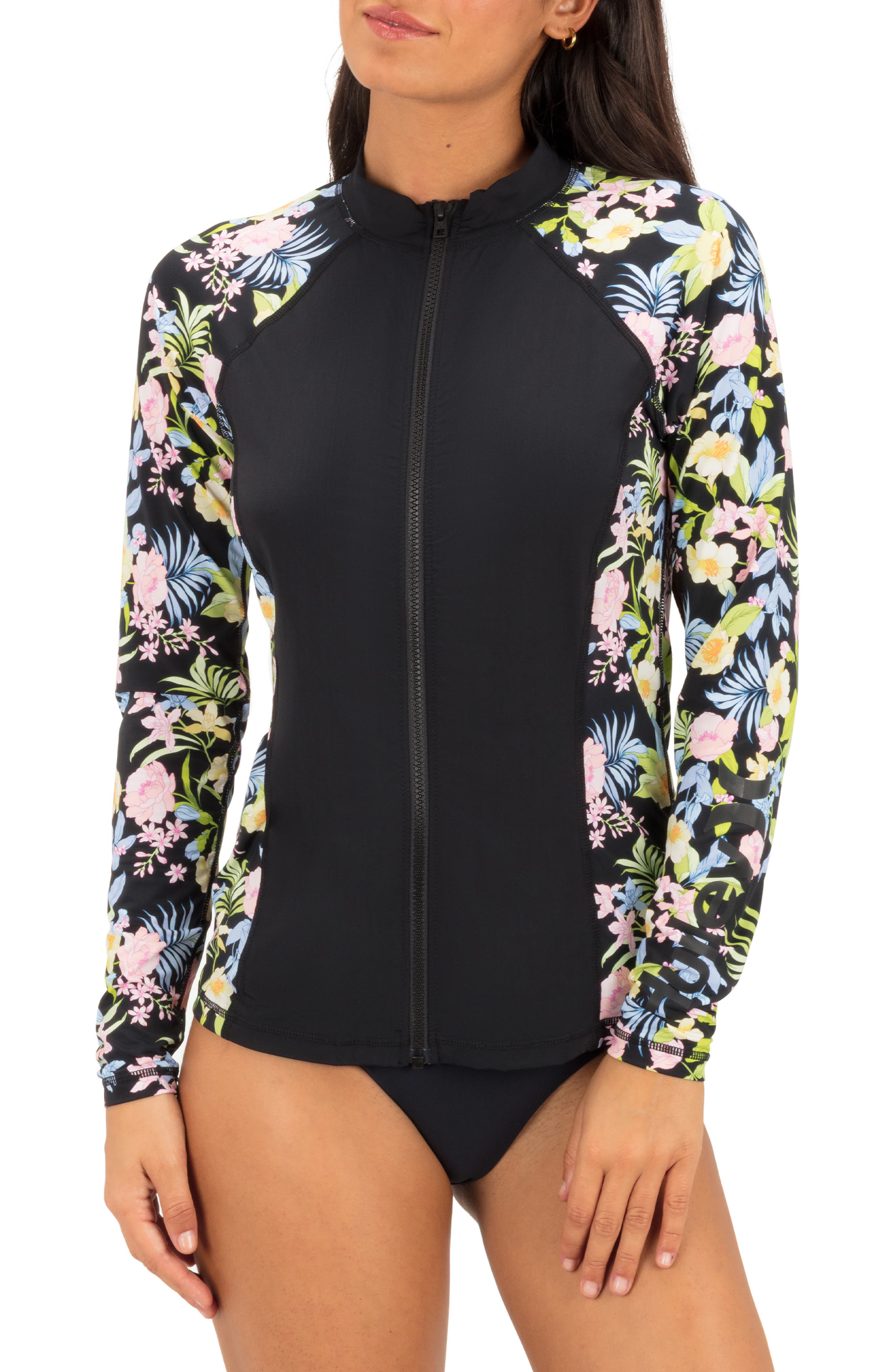 Hurley Paradiso Floral Front Zip Long Sleeve Rashguard (Women) | Nordstrom