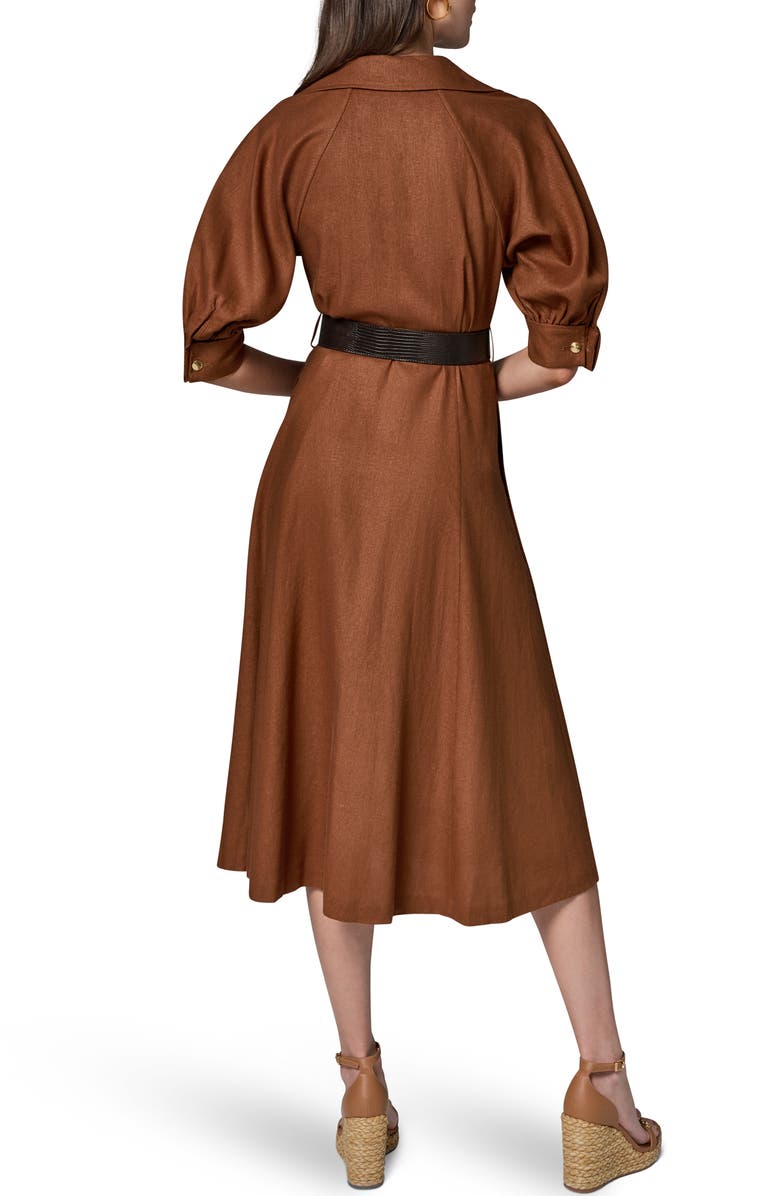 Donna Karan New York Linen Blend Midi Shirtdress, Alternate, color, Cognac
