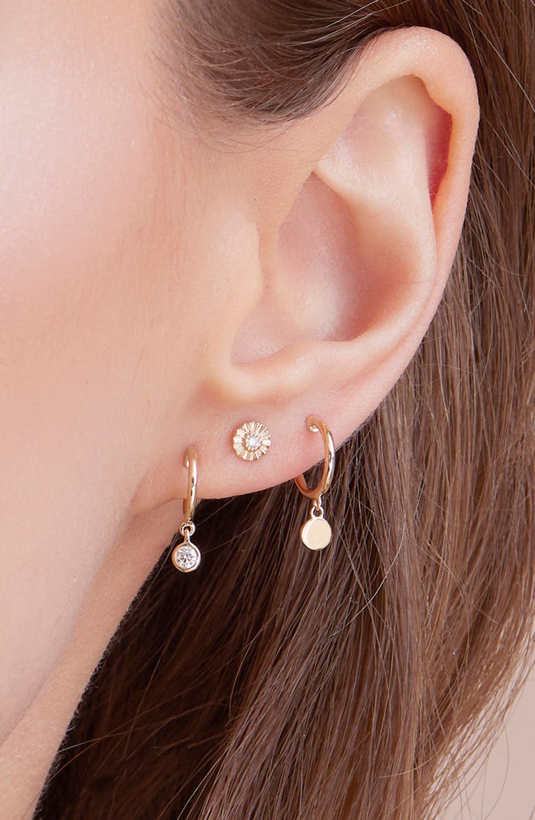 STERLING FOREVER FINE Disc Charm Drop Huggie Hoop Earrings, Alternate, color, 