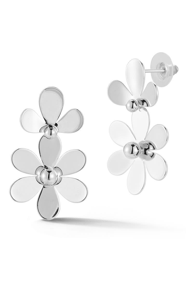 Flower Drop Earrings, Main, color, SILVER