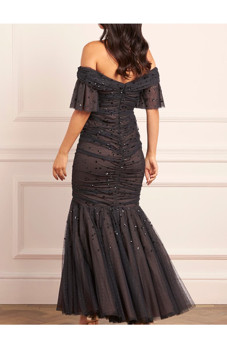 Needle & Thread Dappled Sequin Rouched Off-Shoulder Gown, Alternate, color, Graphite/Warm Taupe
