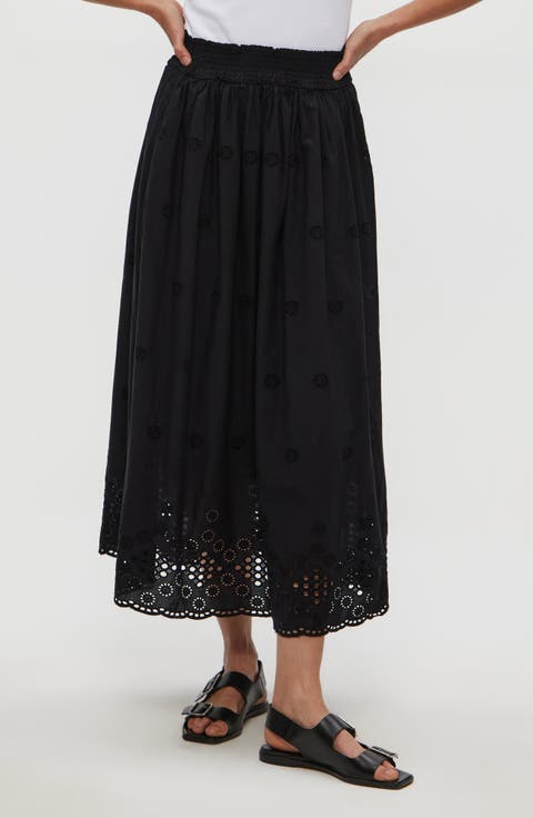 Grace Embroidered Eyelet Cotton Midi Skirt