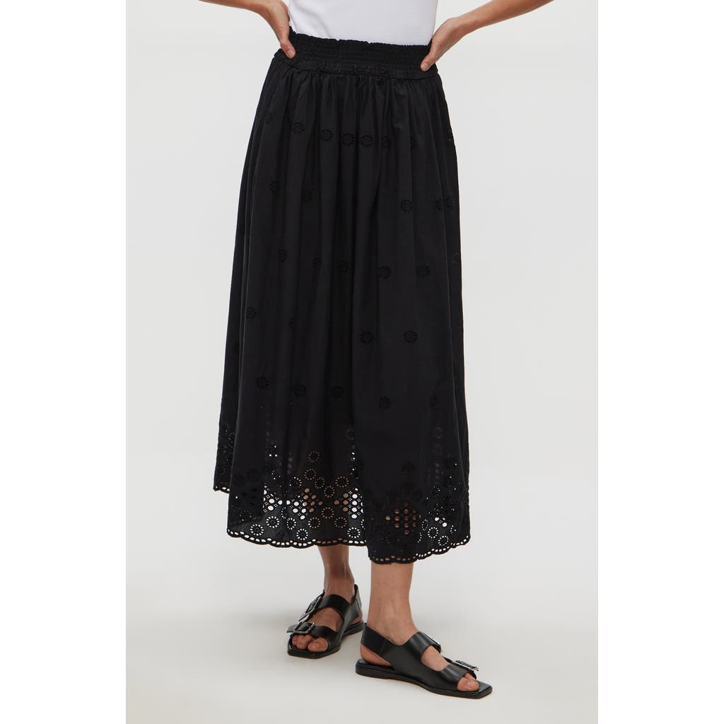 Michael Stars Grace Embroidered Eyelet Cotton Midi Skirt In Black