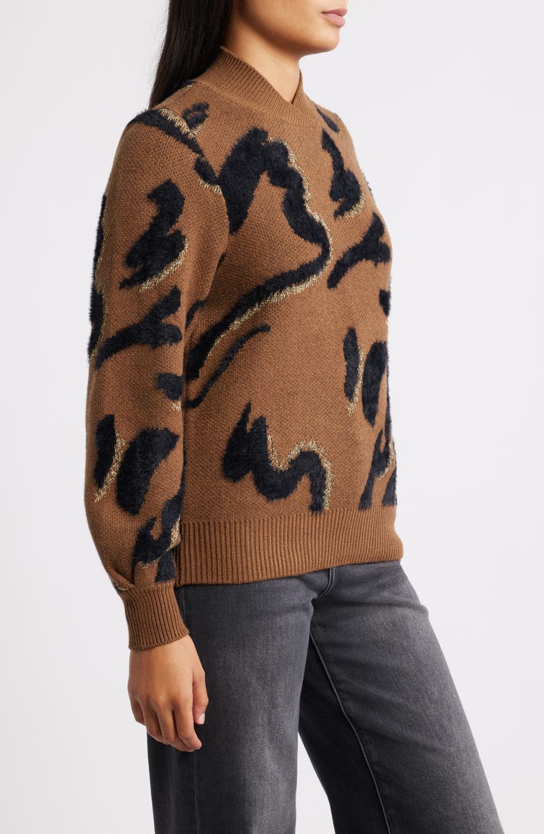 Wit & Wisdom Metallic Jacquard Sweater, Alternate, color, Golden Brown/ Black