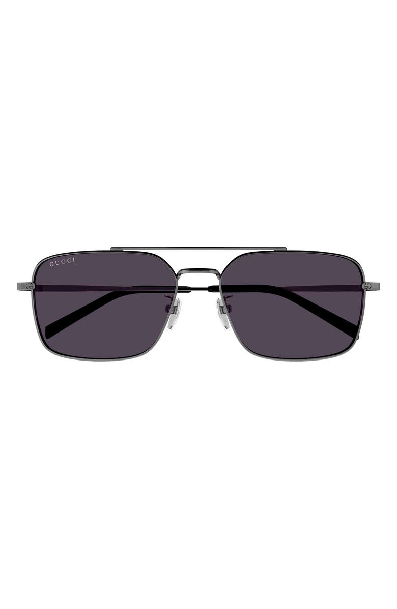 Gucci 58mm Square Sunglasses, Main, color, Ruthenium