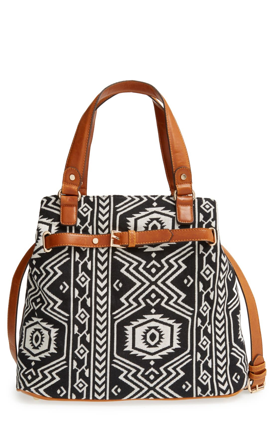 'Nina' Geo Print Tote, Main, color, BLACK WHITE PRINT