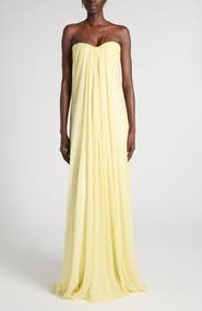 McQueen Draped Strapless Silk Chiffon Gown