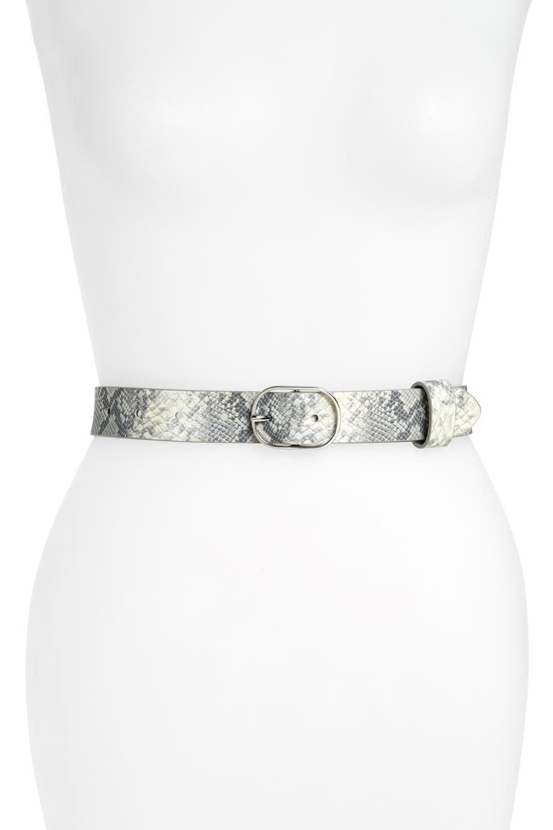 Snakeskin Embossed Faux Leather Belt, Main, color, GREY