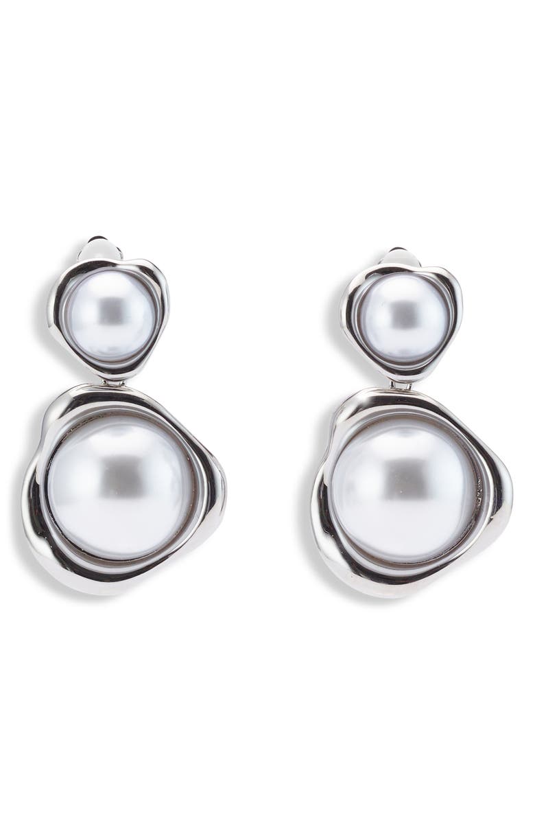 LELET NY Sloane Pearl Drop Clip-On Earrings, Main, color, Rhodium