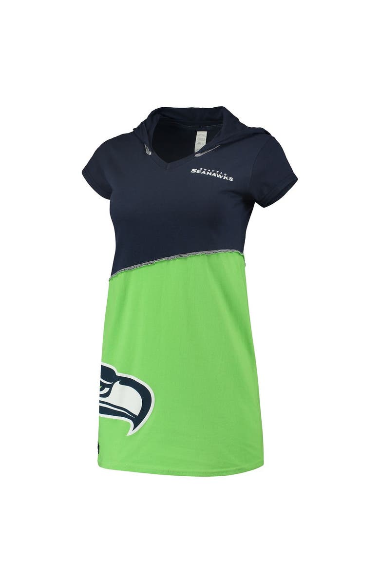 REFRIED APPAREL Women's Refried Apparel Navy/Neon Green Seattle Seahawks Sustainable Hooded Mini Dress, Alternate, color, Navy