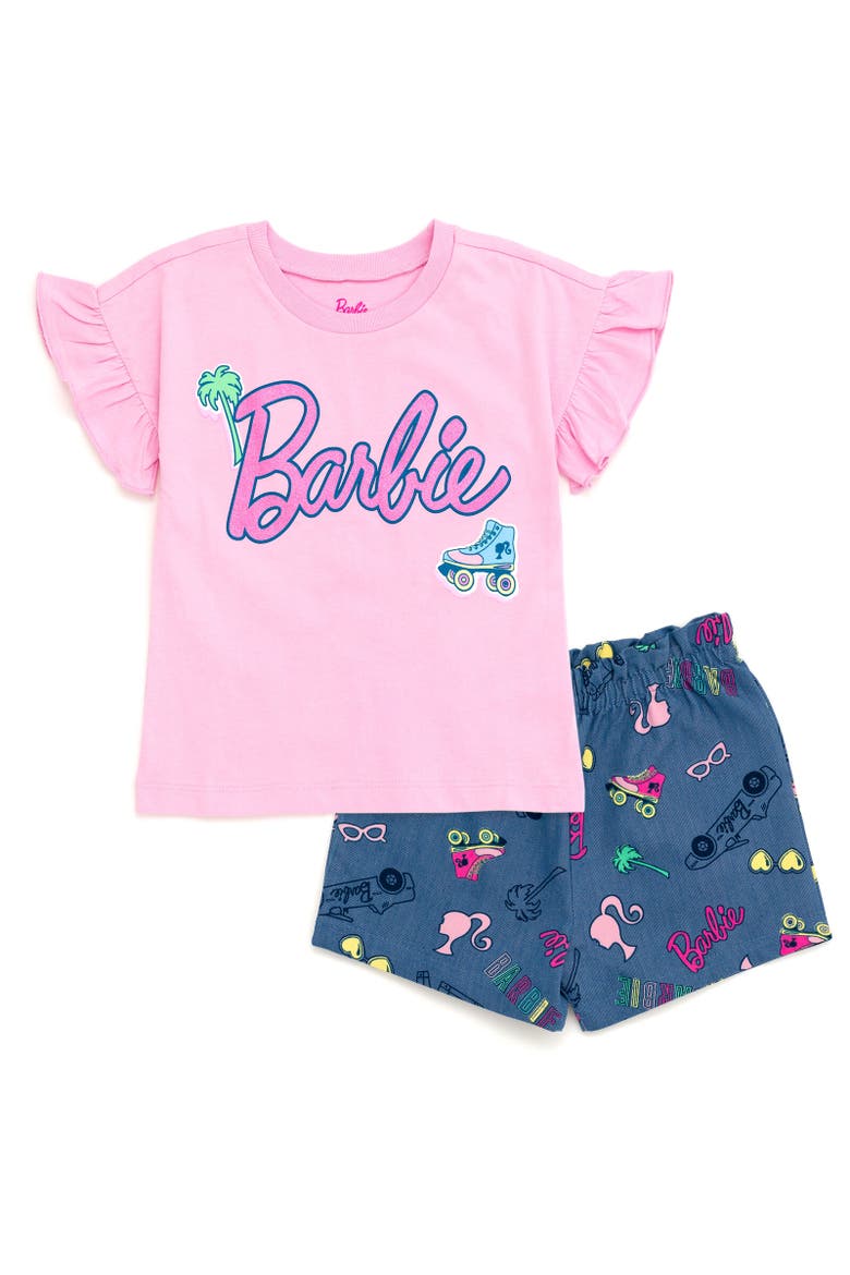 T-Shirt & Chambray Shorts Set, Main, color, Pink