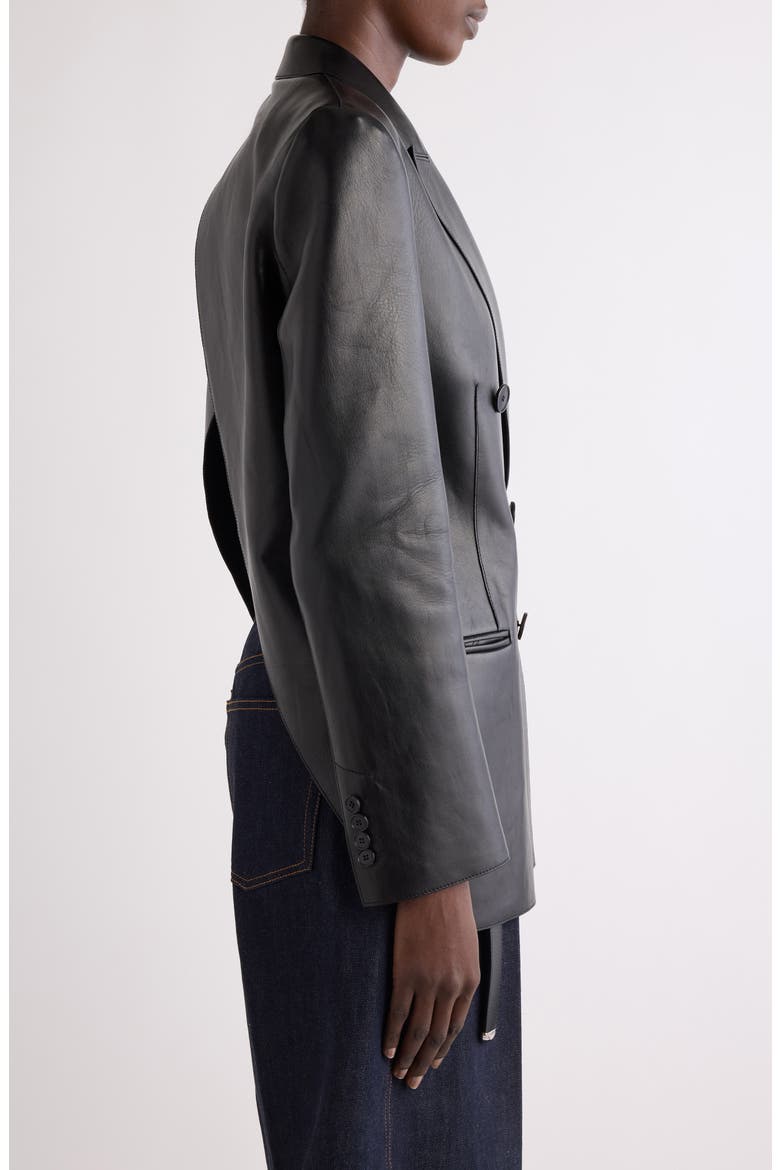 Slashed Double Breasted Leather Jacket, Alternate, color, BLACK
