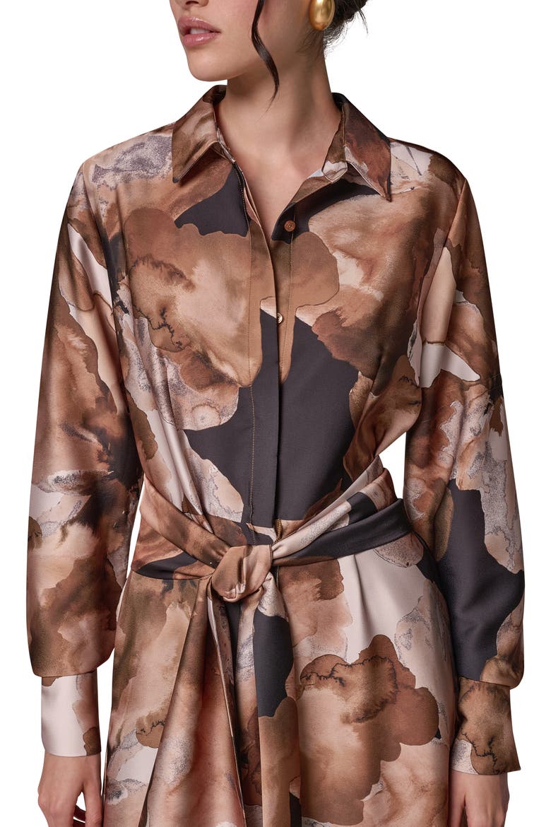 Long Sleeve Shirtdress with Tie Waist, Alternate, color, CAMEL MULT