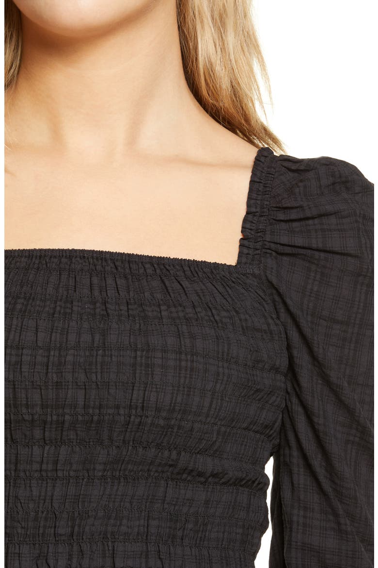 Smocked Top, Alternate, color, BLACK