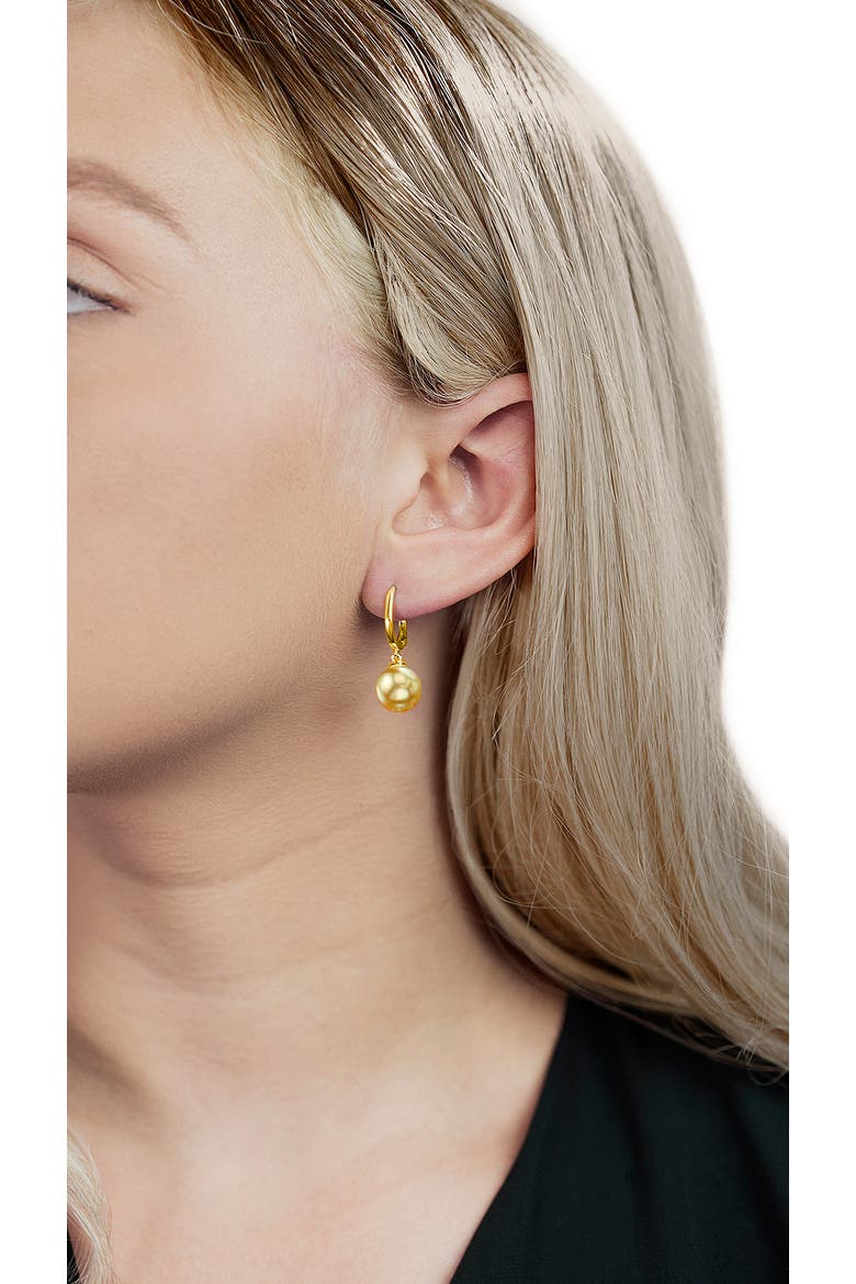 Golden South Sea Pearl Huggie Mary Earrings, Alternate, color, Yellow Gold