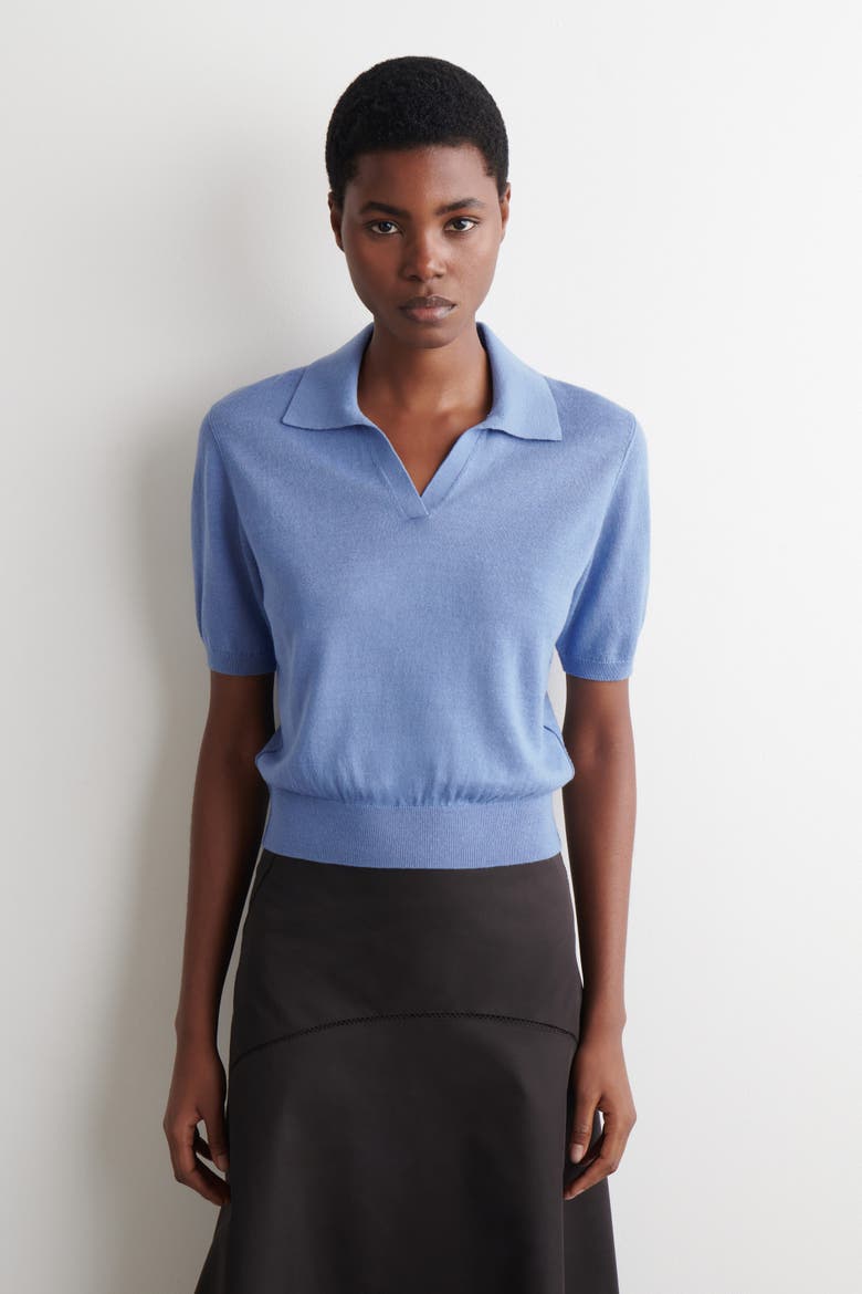 Knitted Linen-Merino Polo Shirt, Main, color, BLUE