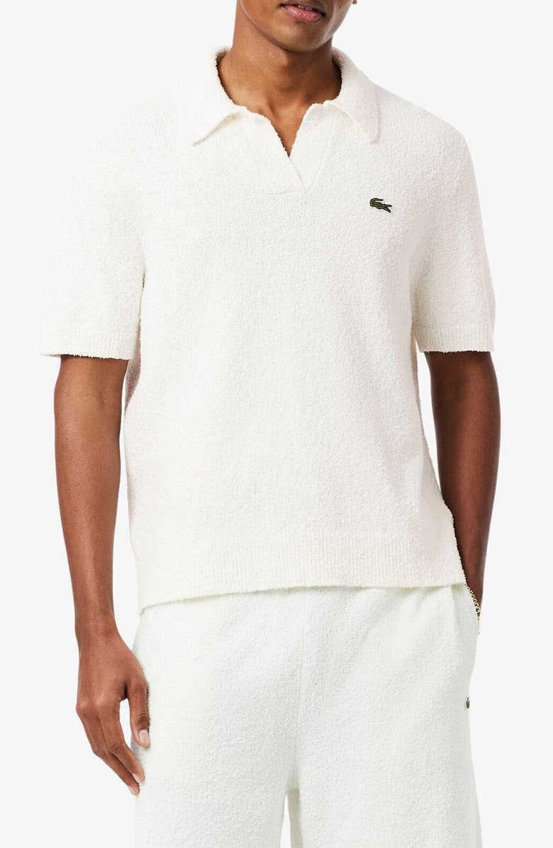 Lacoste Johnny Collar Cotton Blend Bouclé Knit Polo Sweater, Main, color, Flour