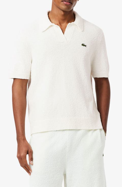 Johnny Collar Cotton Blend Bouclé Knit Polo Sweater