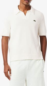 Lacoste Johnny Collar Cotton Blend Bouclé Knit Polo Sweater