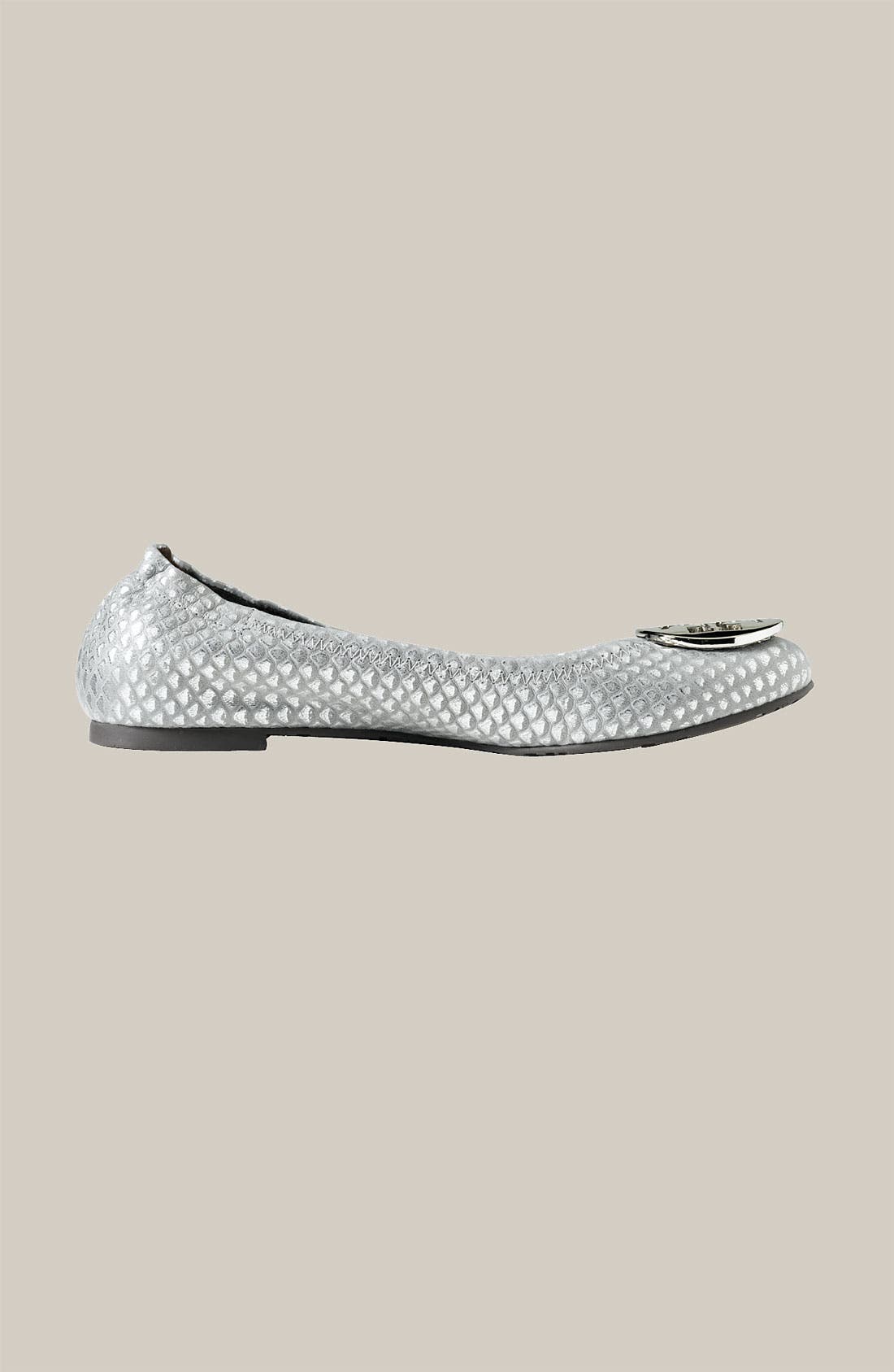 Tory Burch 'Reva' Metallic Snake Embossed Leather Flat, Alternate, color, 