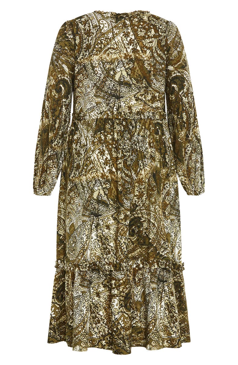 City Chic Gaia Long Sleeve Tiered Maxi Dress, Alternate, color, Olive Paisley