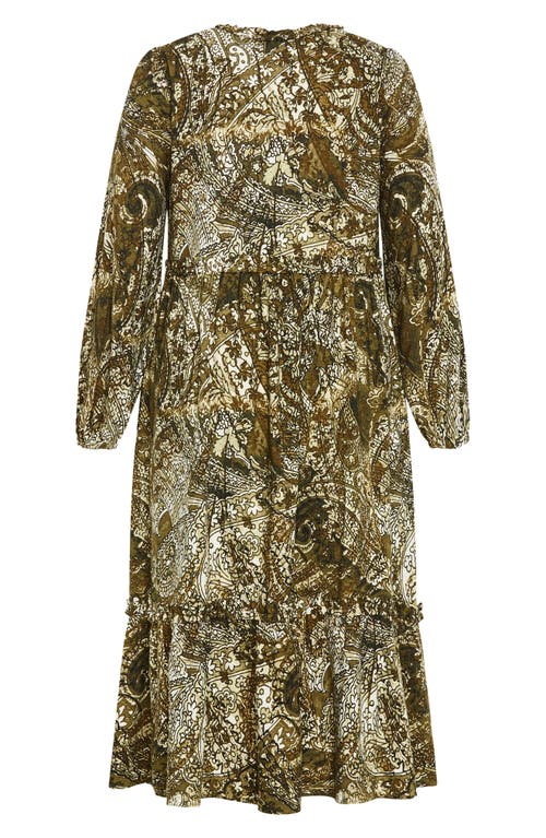 City Chic Arya Print Long Sleeve Maxi Dress In Green