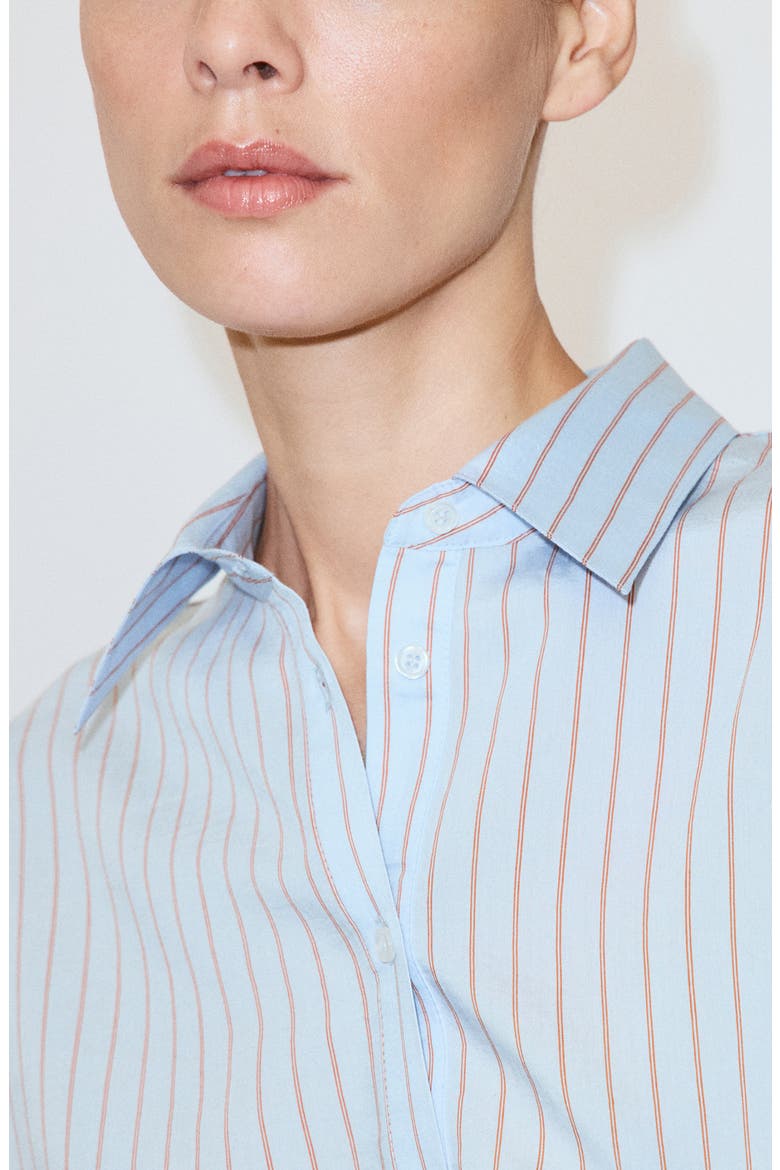 Knotted Stripe Cap Sleeve Button-Up Shirt, Alternate, color, SKY BLUE