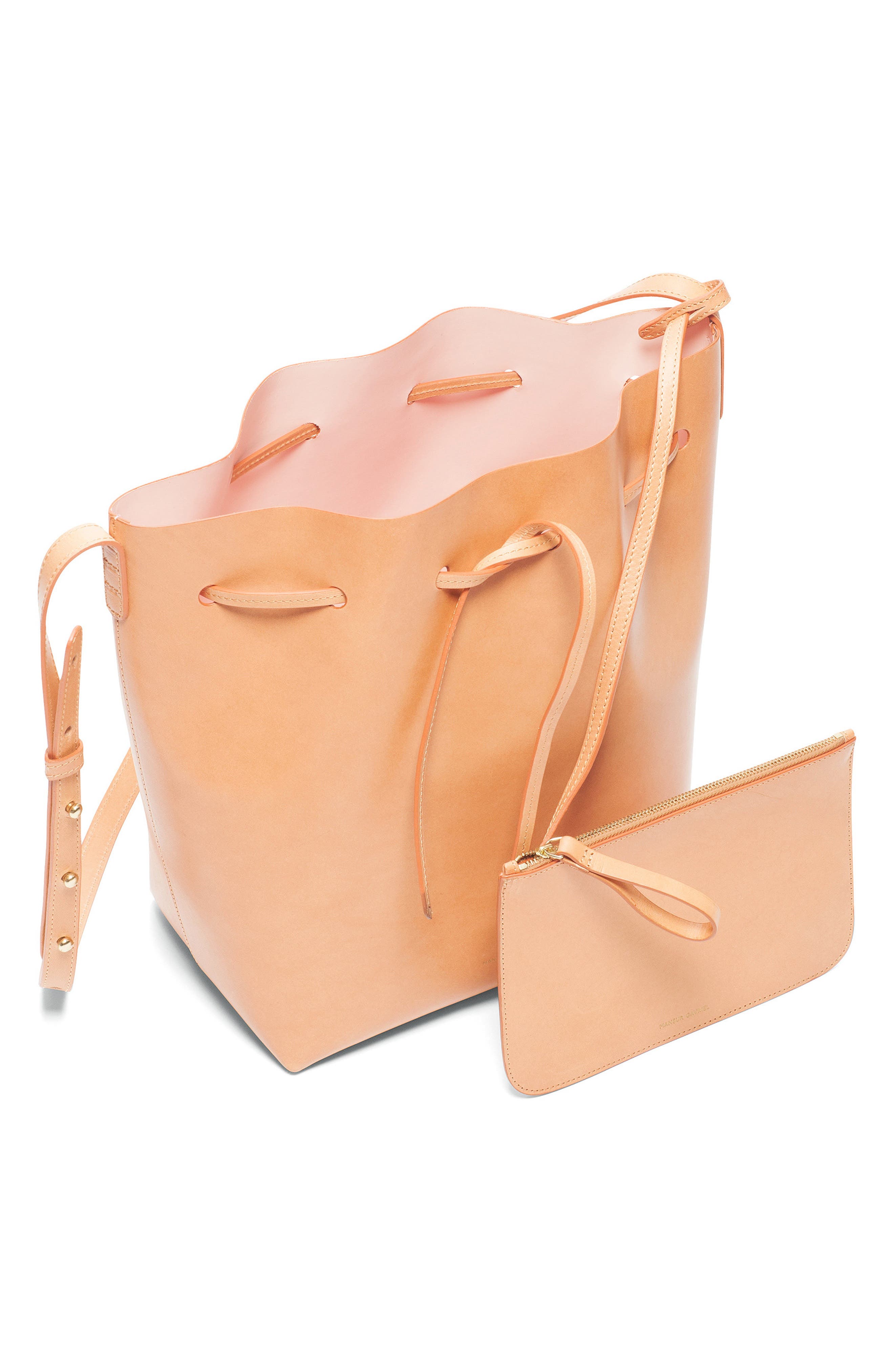 Leather Bucket Bag, Alternate, color, CAMMELLO/ ROSA