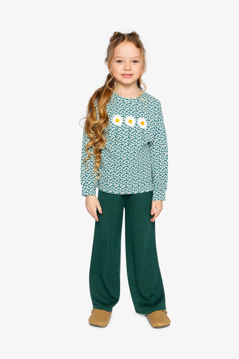 Jersey Daisy Embroidery Sweater Fit Long Sleeve T-Shirt, Alternate, color, Green Floral Print