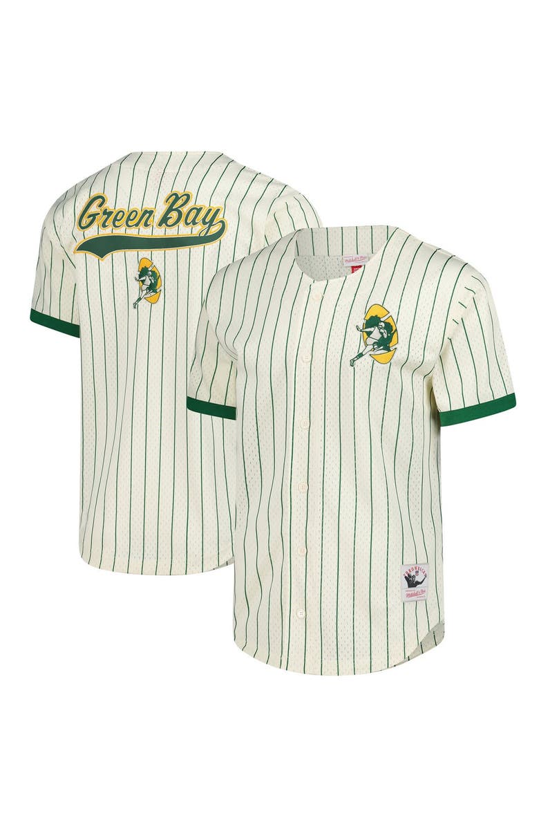 Mitchell & Ness Men's Mitchell & Ness  Cream Green Bay Packers Vintage Logo Final Seconds Full-Button Mesh Top, Main, color, 