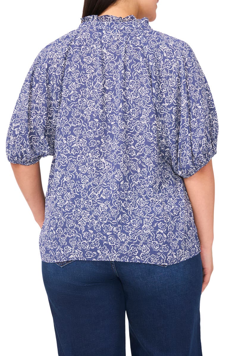 CeCe Ruffle Split Neck Short Sleeve Top, Alternate, color, Ocean Blue