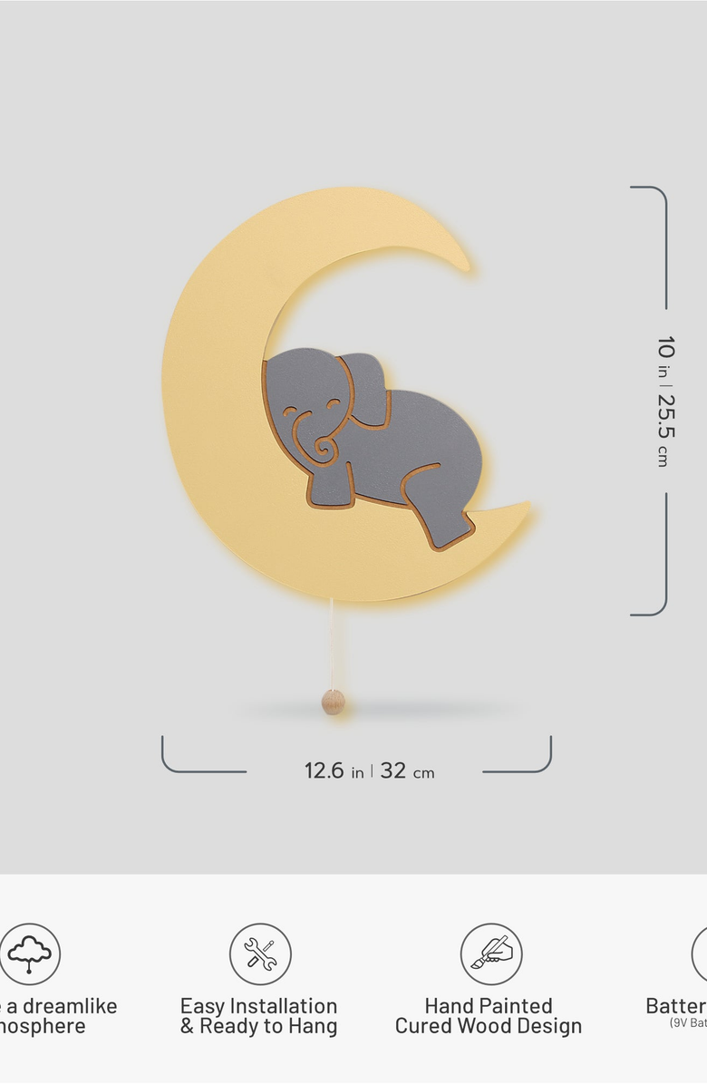 Lumieworld LumiDreams Wall Light - Kid's Decor Nightlight Elephant on Moon, Alternate, color, 