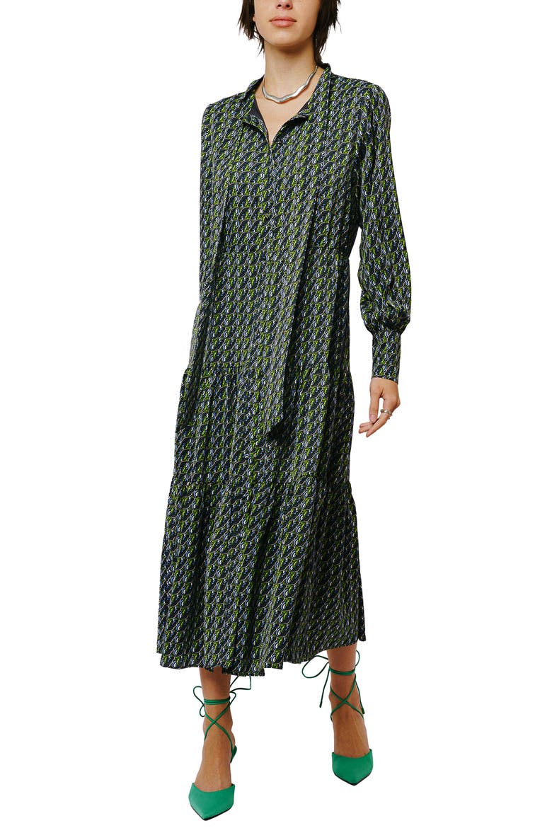 Zamara Long Sleeve Midi Dress, Main, color, BLACK MULTI