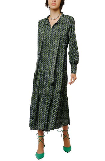 Ciebon Zamara Long Sleeve Midi Dress In Green