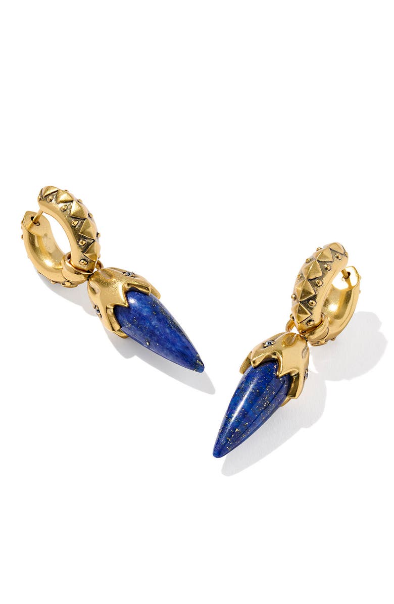 Kendra Scott Catherine Huggie Hoop Earrings, Main, color, Vintage Gold Blue Lapis