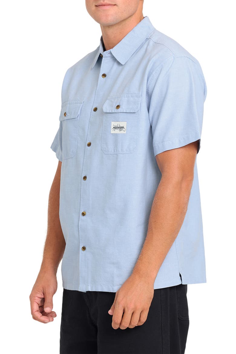 Bad Dog Short Sleeve Button-Up Shirt, Alternate, color, BLUE FOG