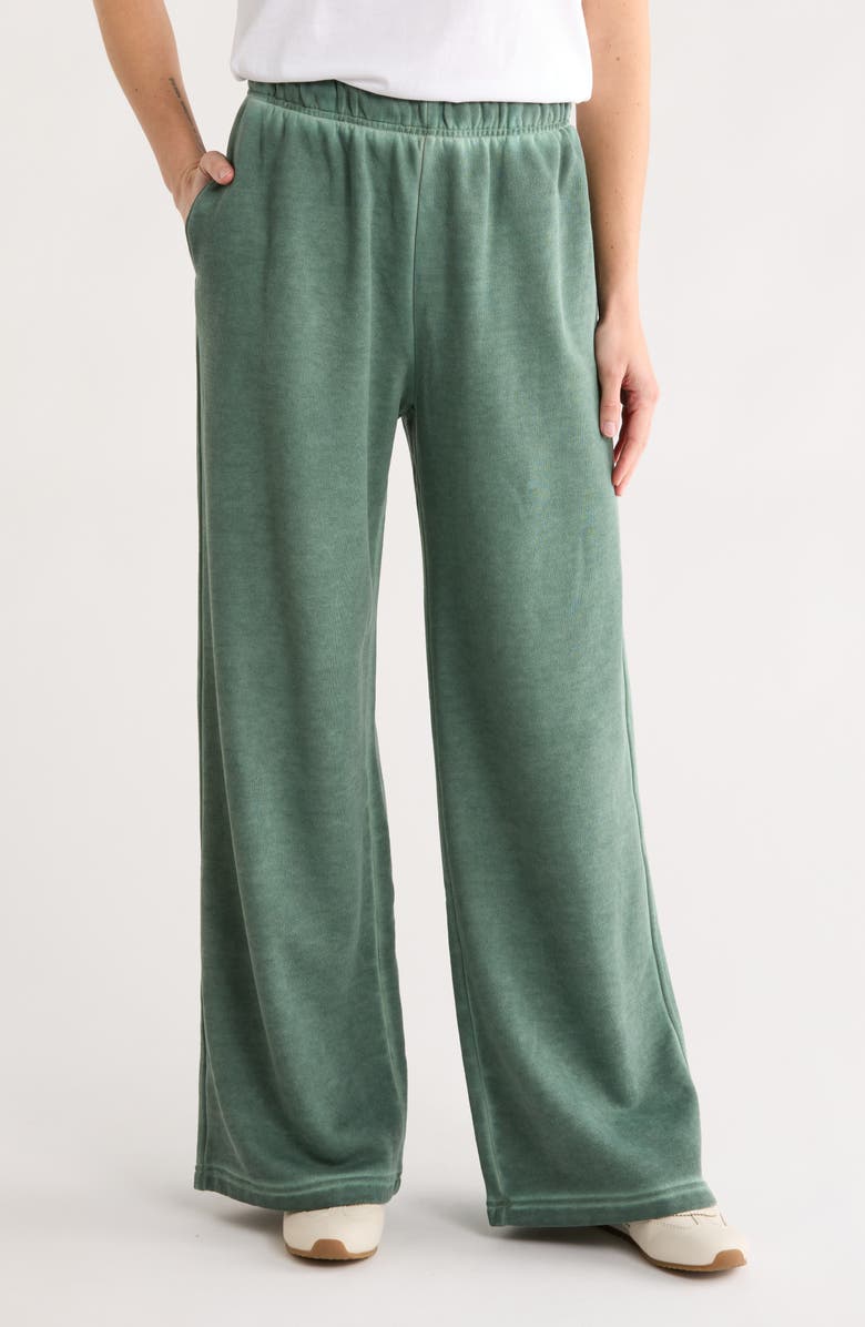 Good American Brushed Fleece Wide Leg Sweatpants, Main, color, Washed Fatigue Green001