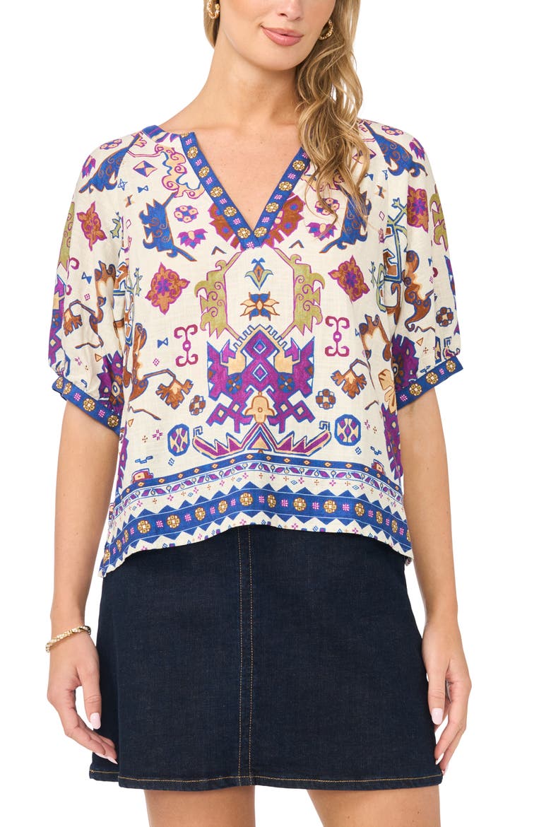Printed Puff Sleeve Top, Main, color, NEW IVORY