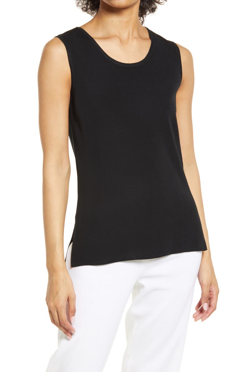Ming Wang Scoop Neck Sweater Tank, Main, color, Black