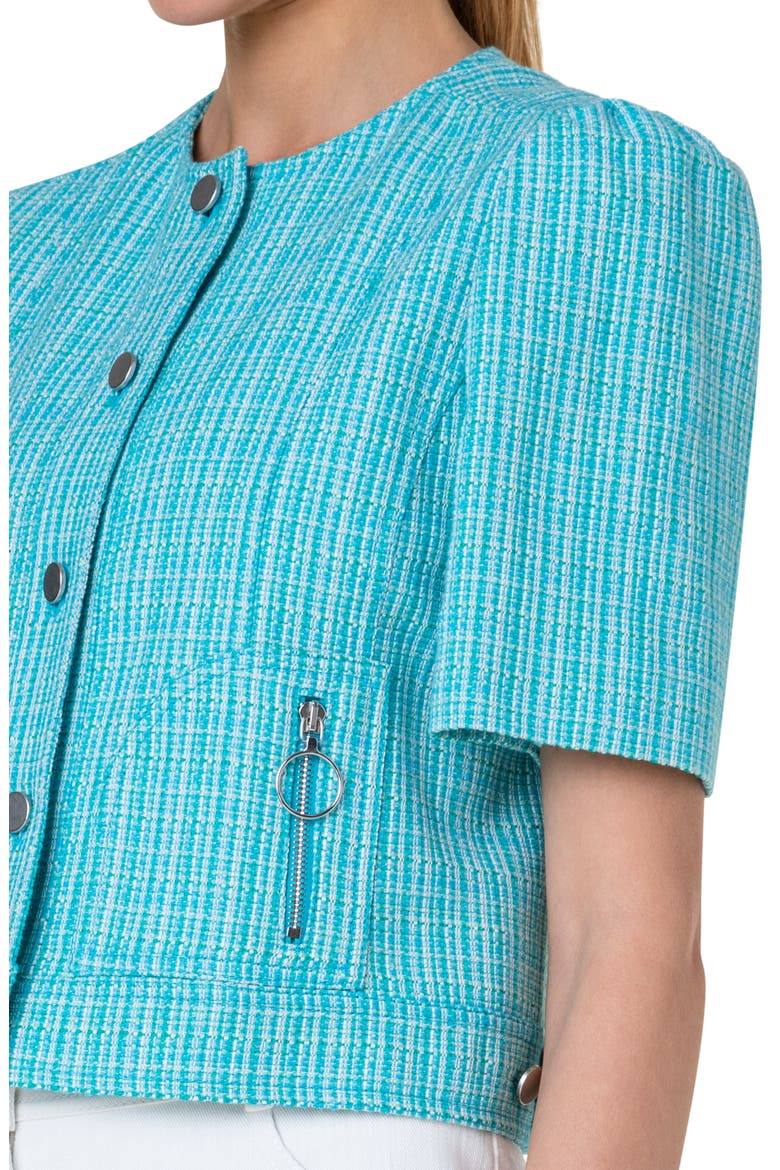 Short Sleeve Cotton & Linen Tweed Jacket, Alternate, color, TURQUOISE-MULTICOLOR